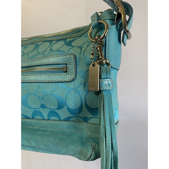 Coach East West Duffle Soho Shoulder Bag Hand Signature blue Leather 9363 Used - Picture 3 of 12